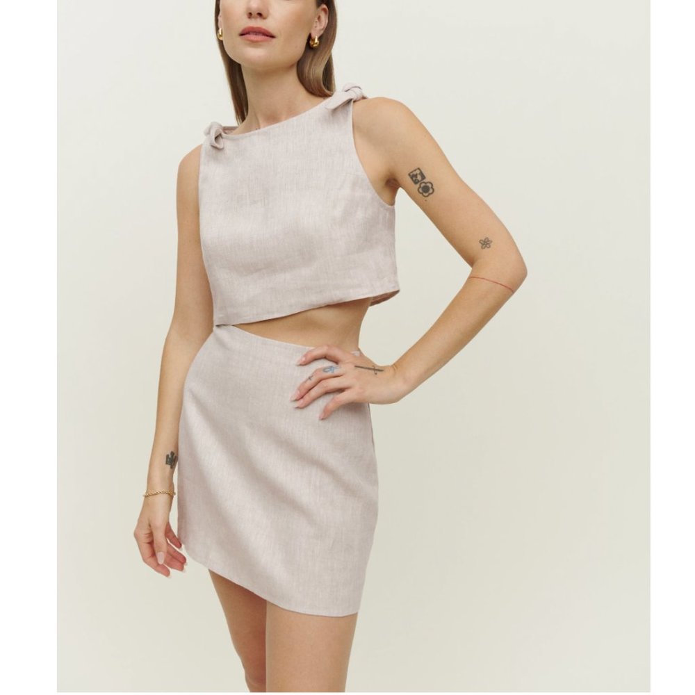 Reformation Light Beige Linen Midi Two-Piece Dress